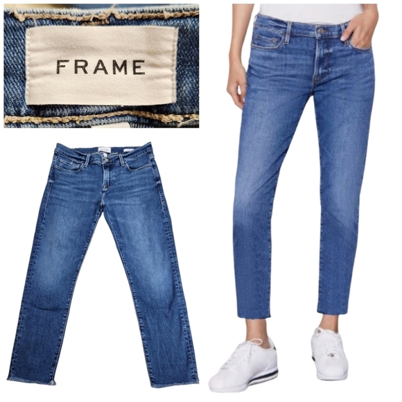 FRAME LE GARCON SIim Leg Mid Rise Gratitude Jeans Size 27 Raw Hem STYLE LGJRAZ8S - Picture 1 of 12